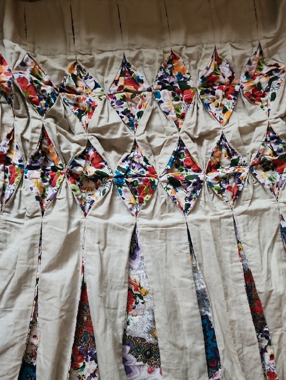 Anthropologie Boho Patchwork Window Panel Curtain Beige Floral - Picture 2 of 4